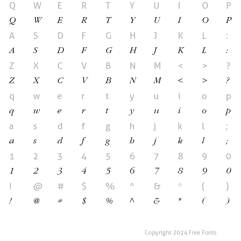 Character Map of Garamond LT Italic