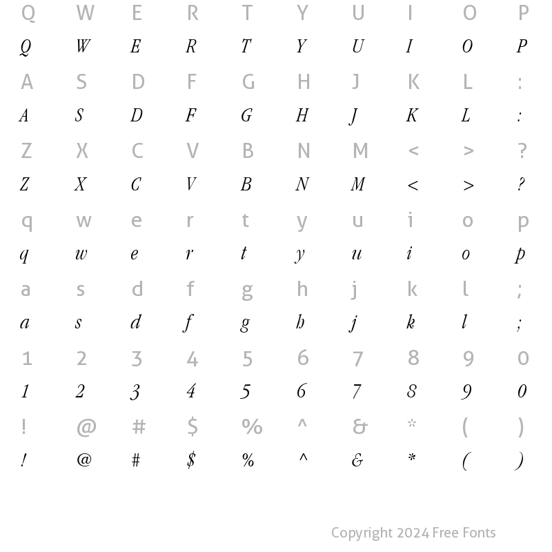Character Map of Garamond LT LightCondensed Italic