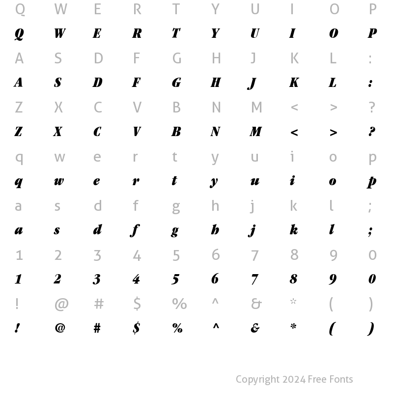 Character Map of Garamond LT UltraCondensed Italic