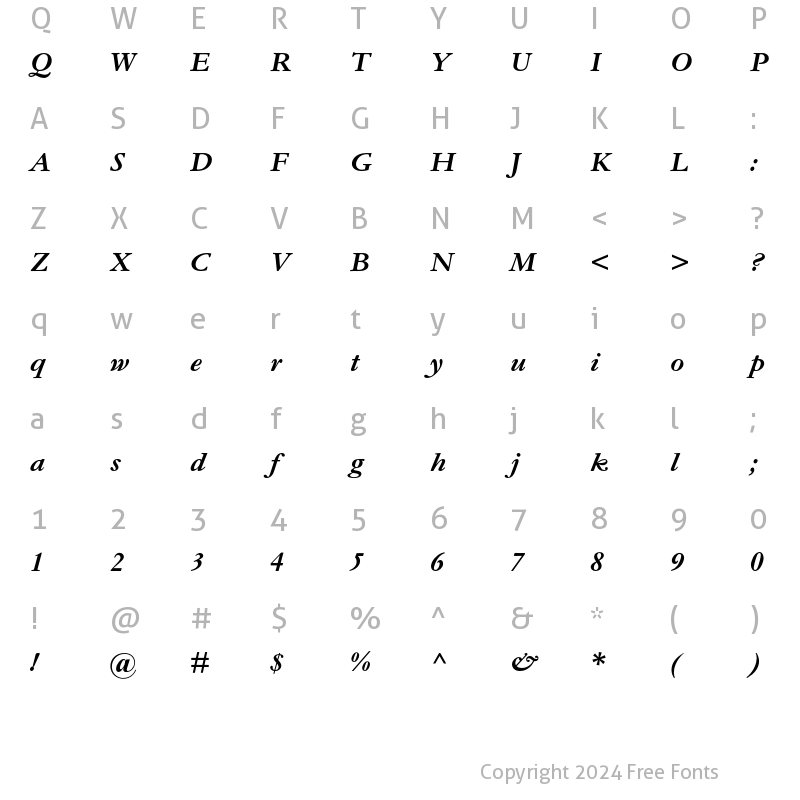 Character Map of Garamond MT Std Bold Italic