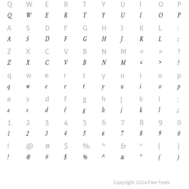 Character Map of Garamond-Normal Condensed Italic
