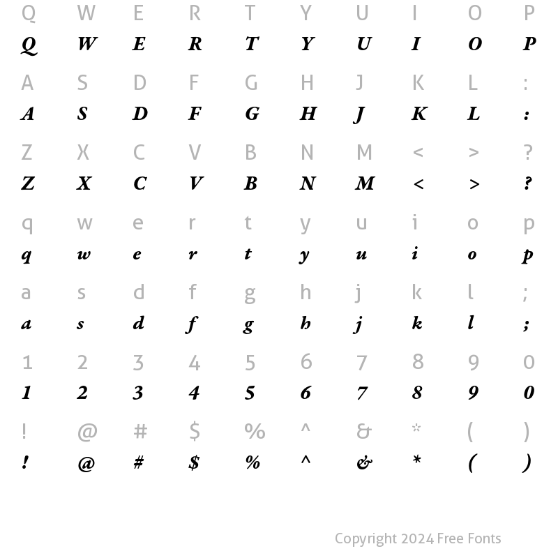 Character Map of Garamond Premier Pro Bold Italic Caption