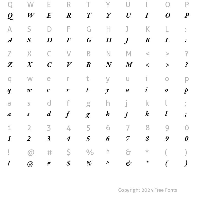 Character Map of Garamond Premier Pro Bold Italic