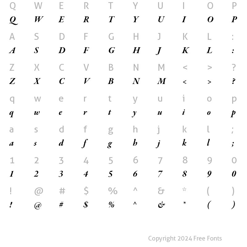 Character Map of Garamond Premier Pro Bold Italic Subhead