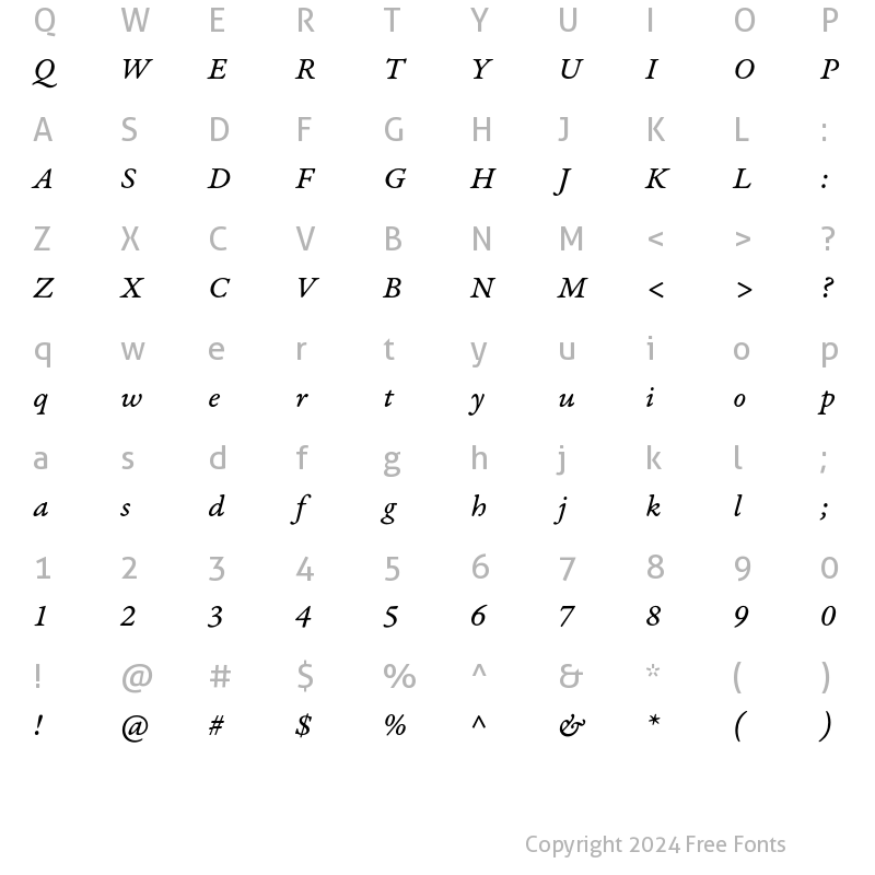 Character Map of Garamond Premier Pro Italic Caption