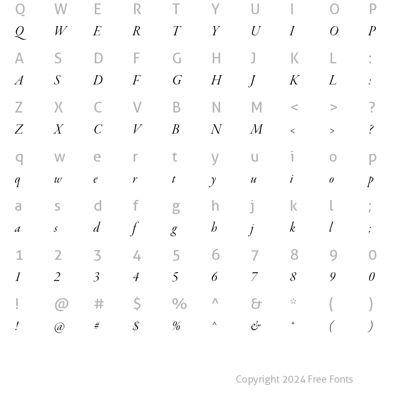 Character Map of Garamond Premier Pro Italic Display