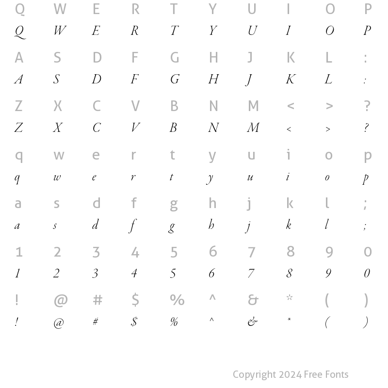 Character Map of Garamond Premier Pro Light Italic Display