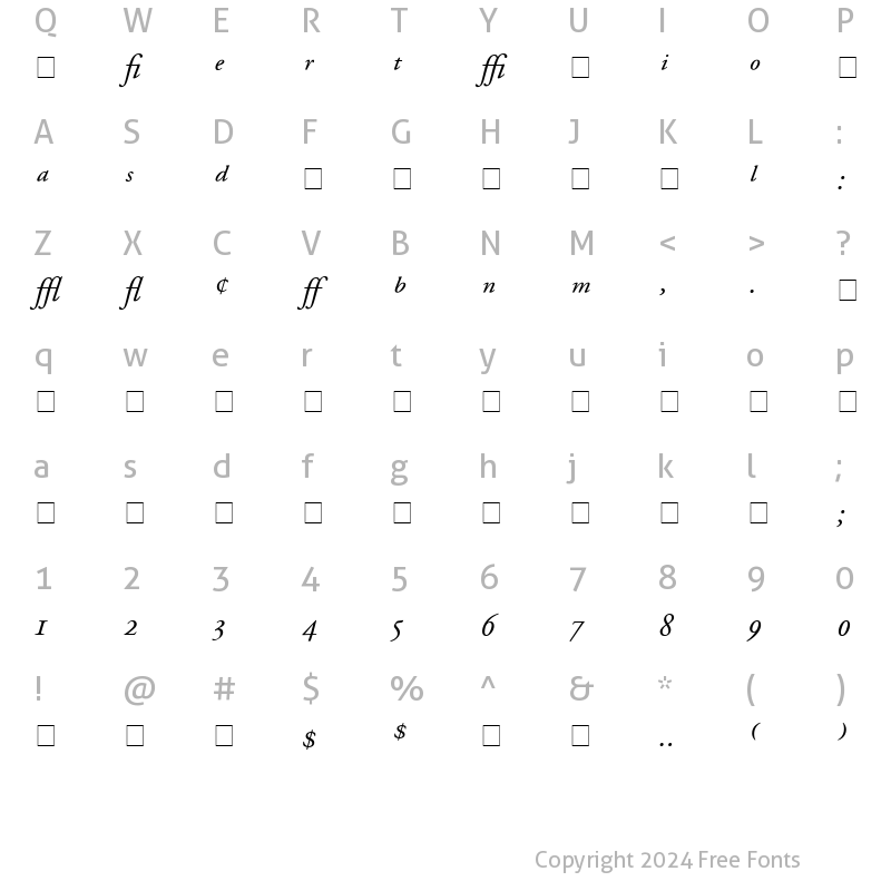 Character Map of Garamond Pro SSi Italic