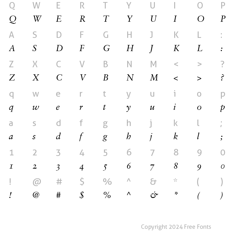 Character Map of Garamond Retrospective OS SSi Normal