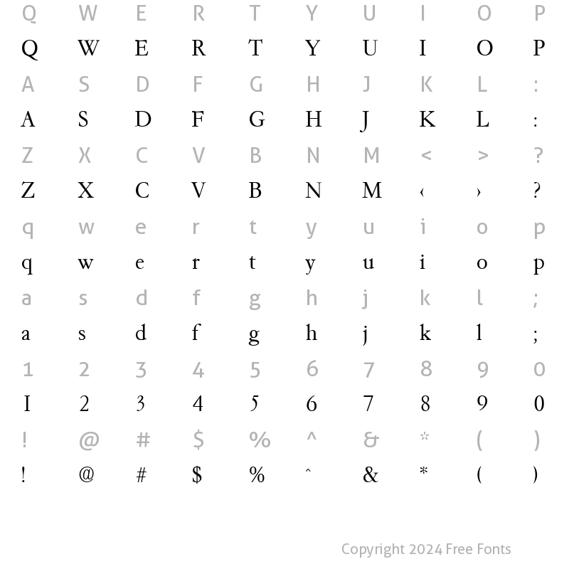 Character Map of Garamond-Serial-Light Regular