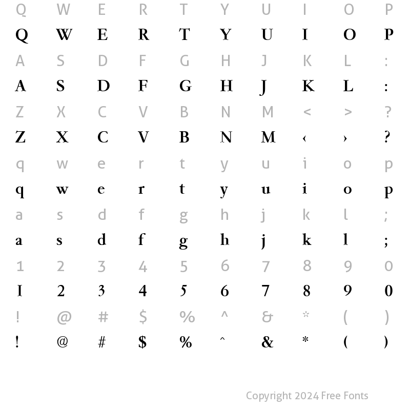 Character Map of Garamond-Serial-Medium Regular