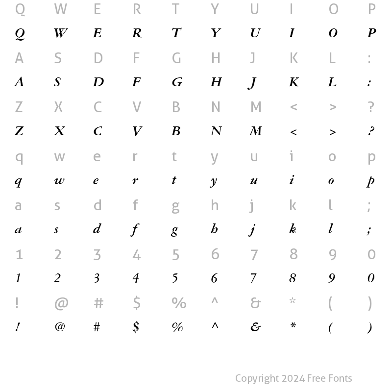 Character Map of Garamond Three Bold Italic