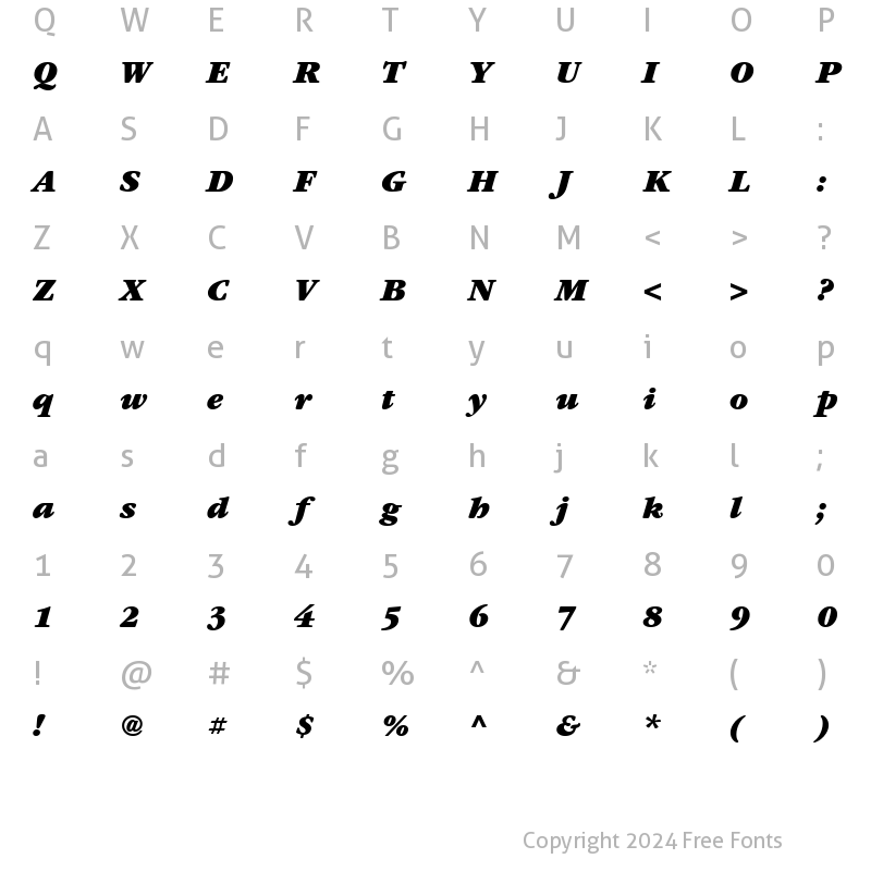 Character Map of Garamond UltraItalic