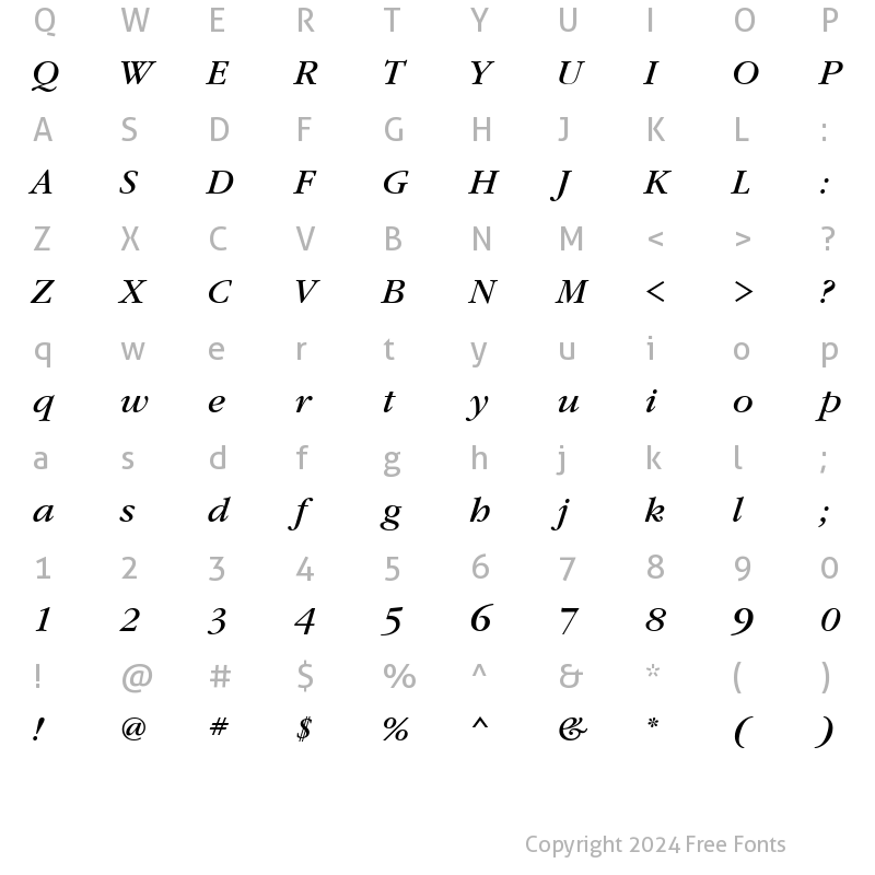 Character Map of GaramondBookCTT Italic