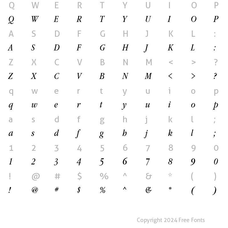 Character Map of GaramondBookNarrowCTT Italic