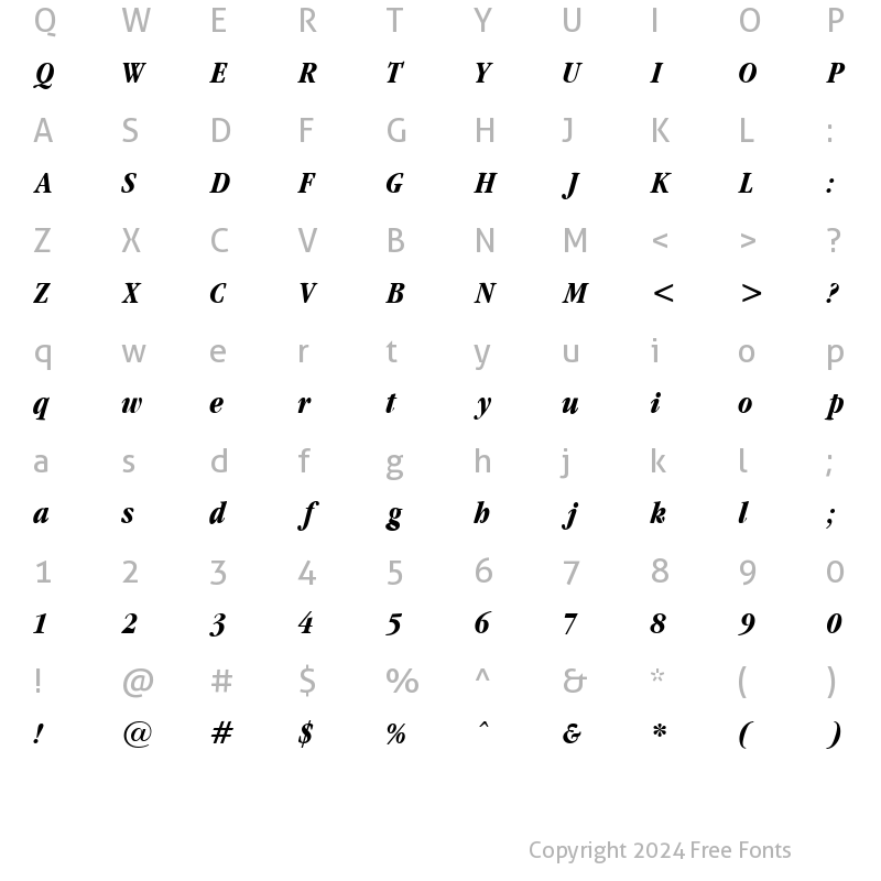 Character Map of Garamondcond Bold Italic