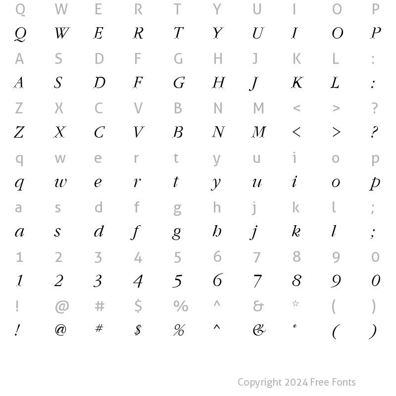Character Map of GaramondCTT Italic