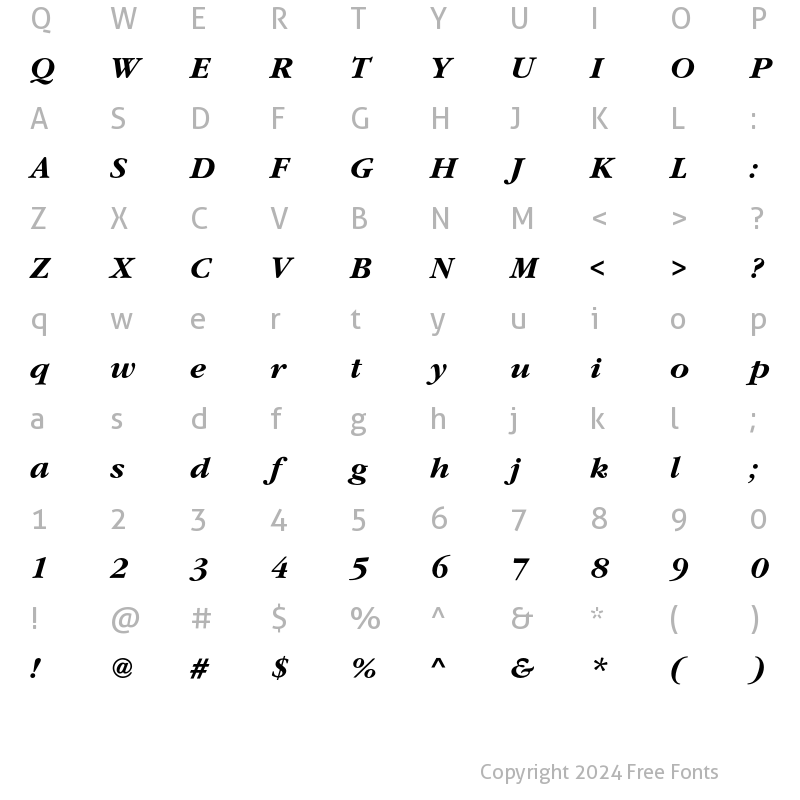 Character Map of GaramondEF Bold Italic