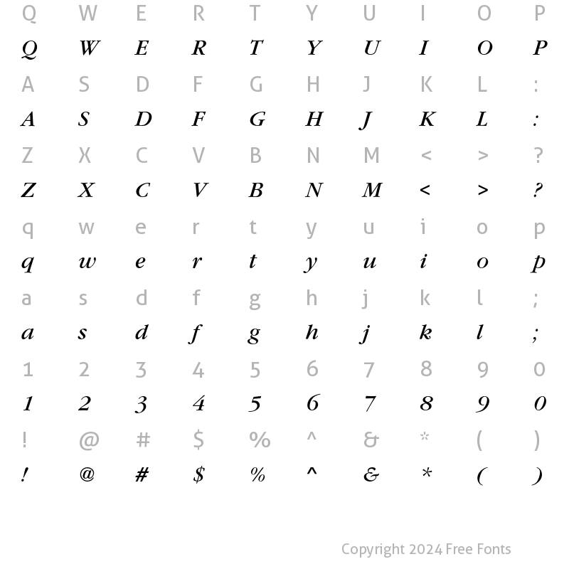 Character Map of GaramondEF Book Italic