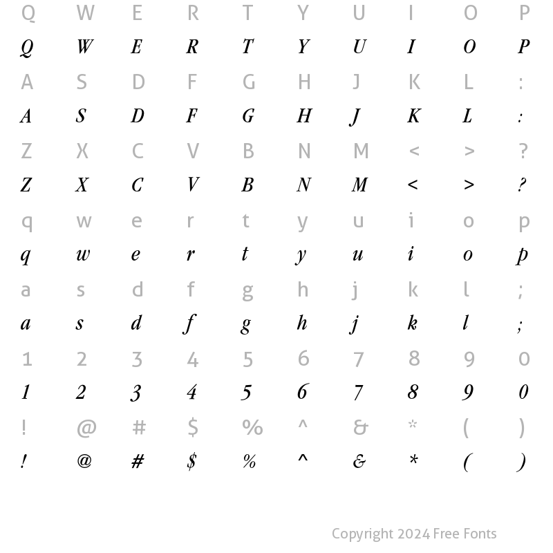 Character Map of GaramondEF BookCondens Italic