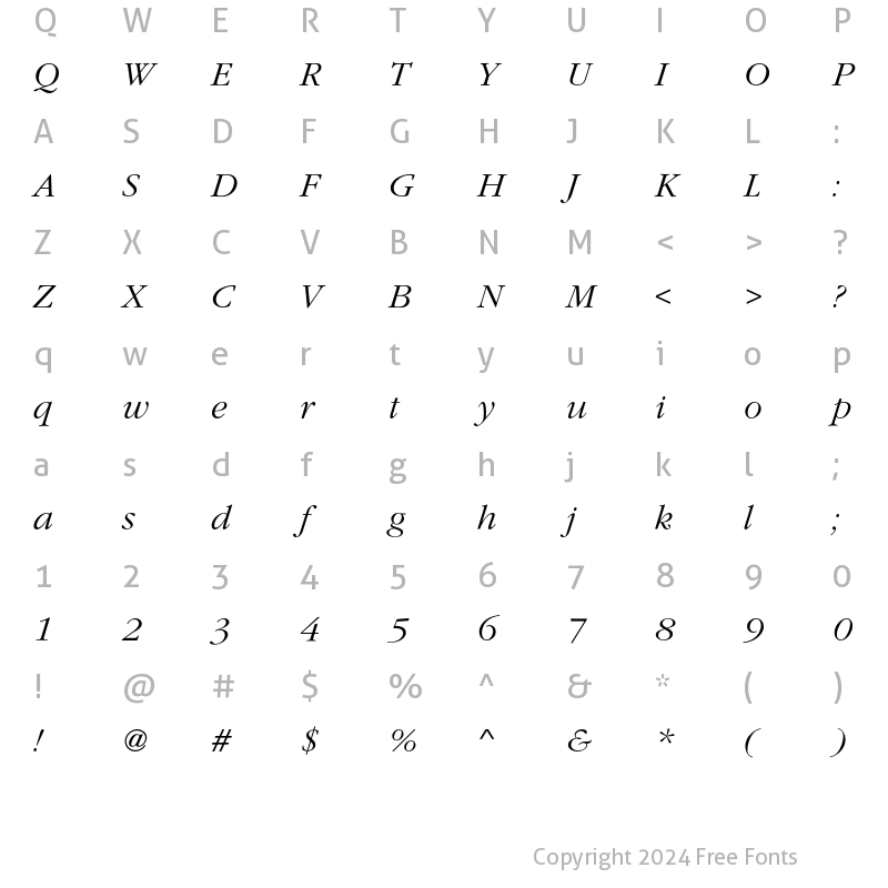 Character Map of GaramondEF Light Italic