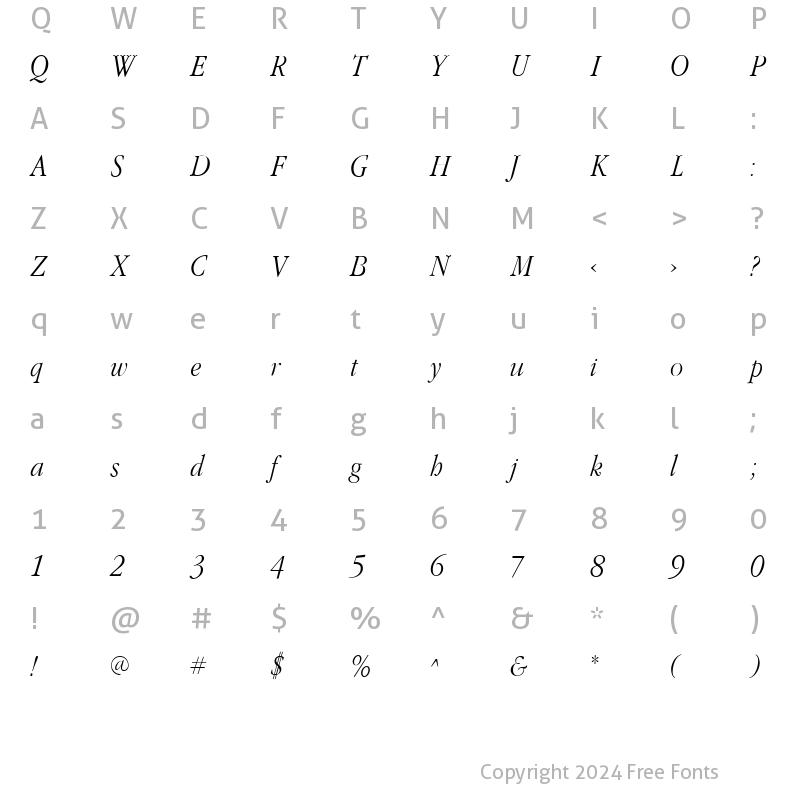 Character Map of GaramondFLFCond-Italic Regular
