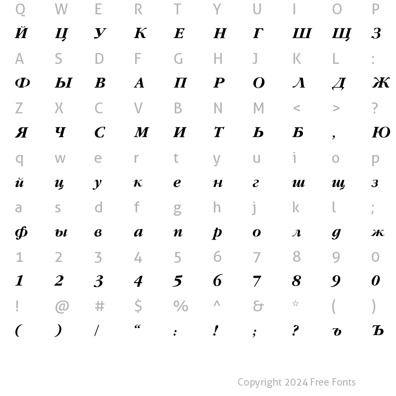 Character Map of GaramondFLFCyrillic-BolIta Regular