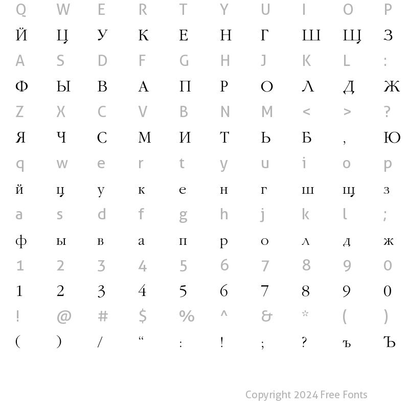 Character Map of GaramondFLFCyrillic Regular