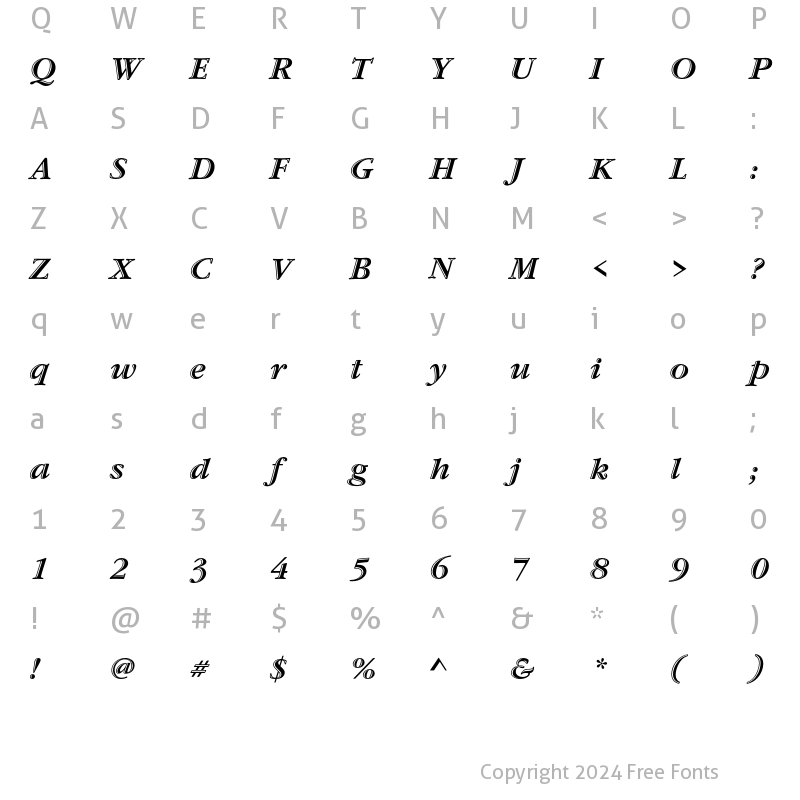 Character Map of GaramondHandICG Italic