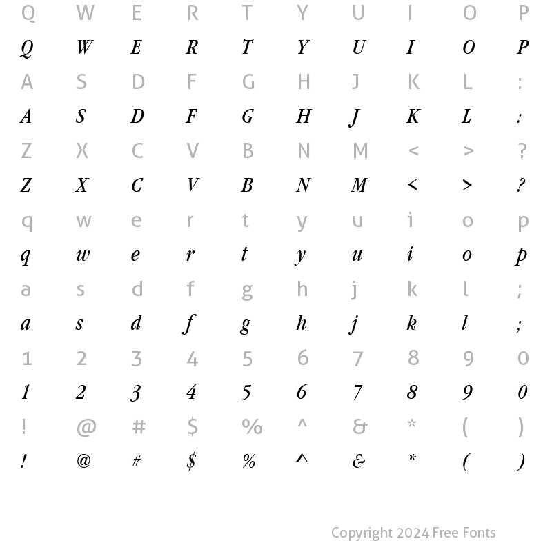 Character Map of GaramondItcTEECon Italic
