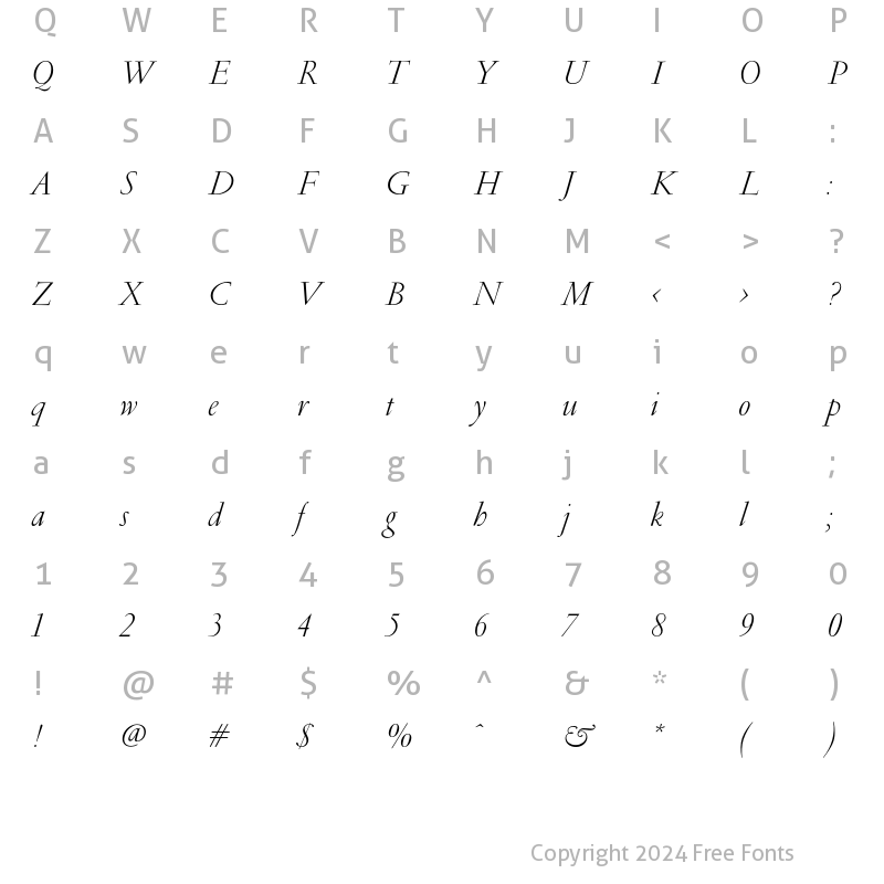 Character Map of GaramondLight Italic