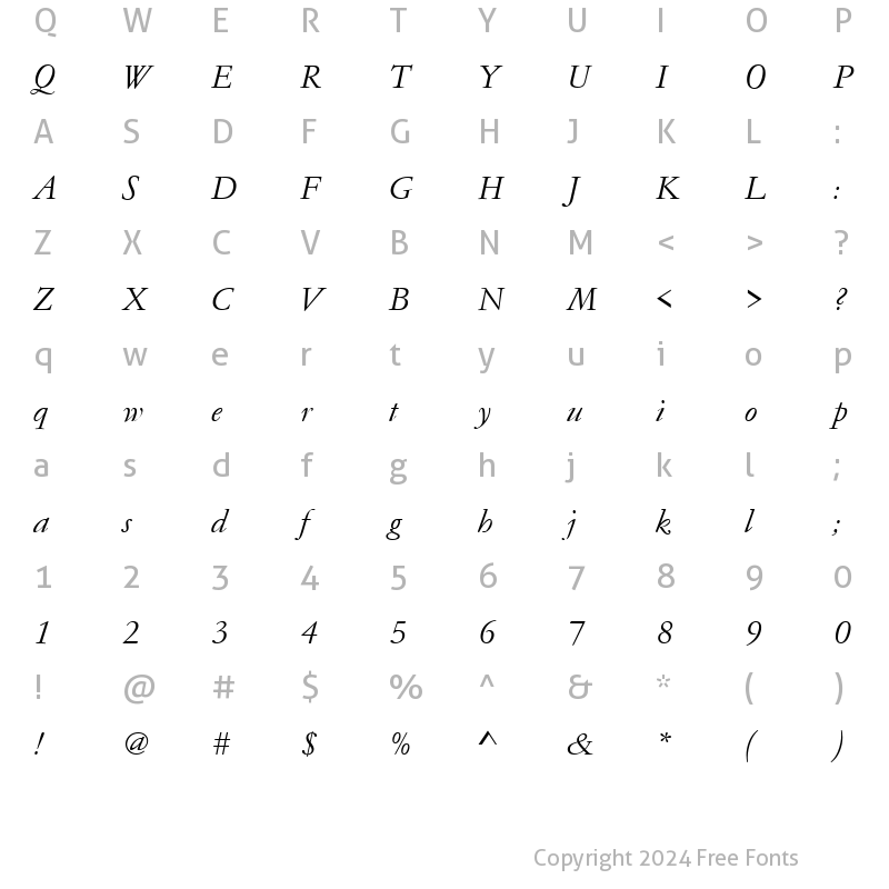 Character Map of GaramondNo4TLig Italic