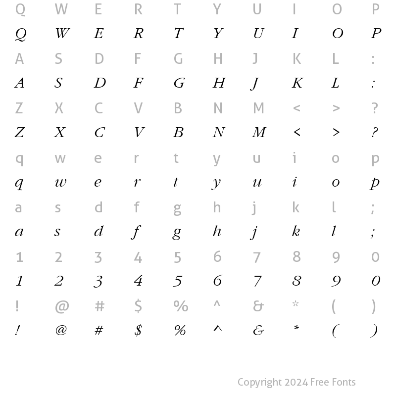 Character Map of GaramondNovaL Italic