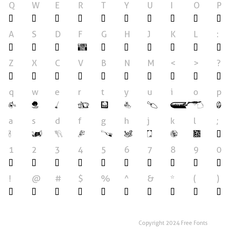 Character Map of Garden Time Regular