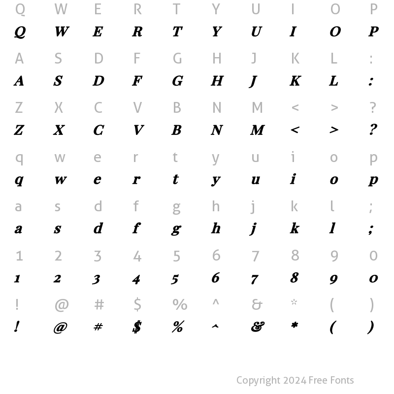 Character Map of Garfield Fade Bold Italic