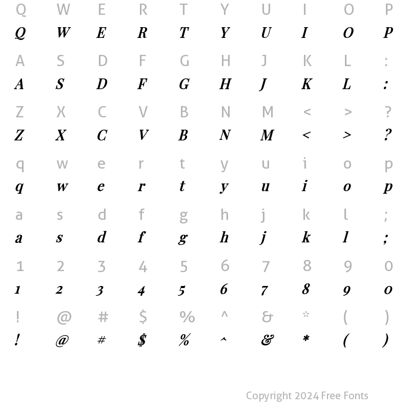 Character Map of Garfield Fade Italic