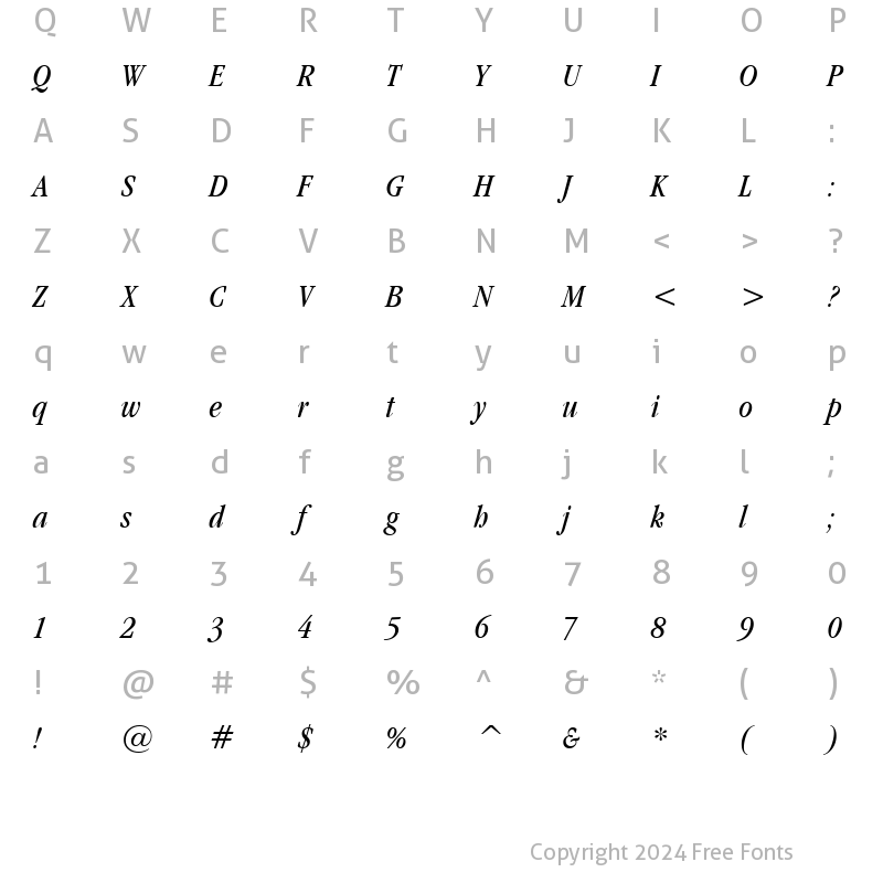 Character Map of GarmdITC BkCn BT Book Italic