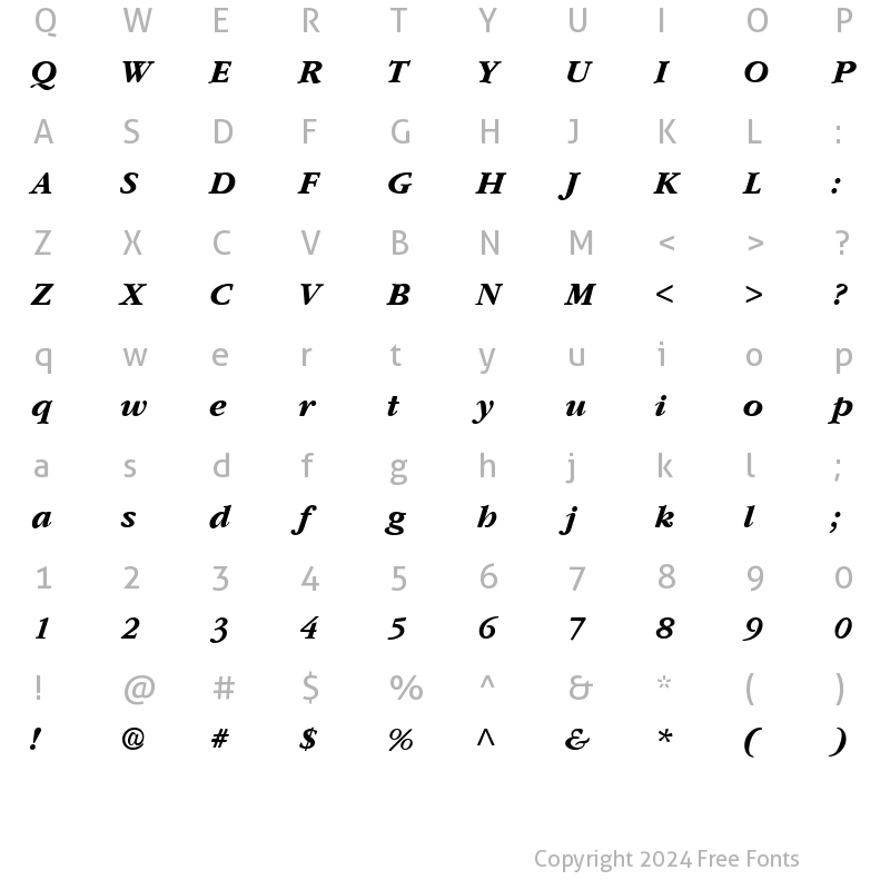 Character Map of Garnet Bold Italic