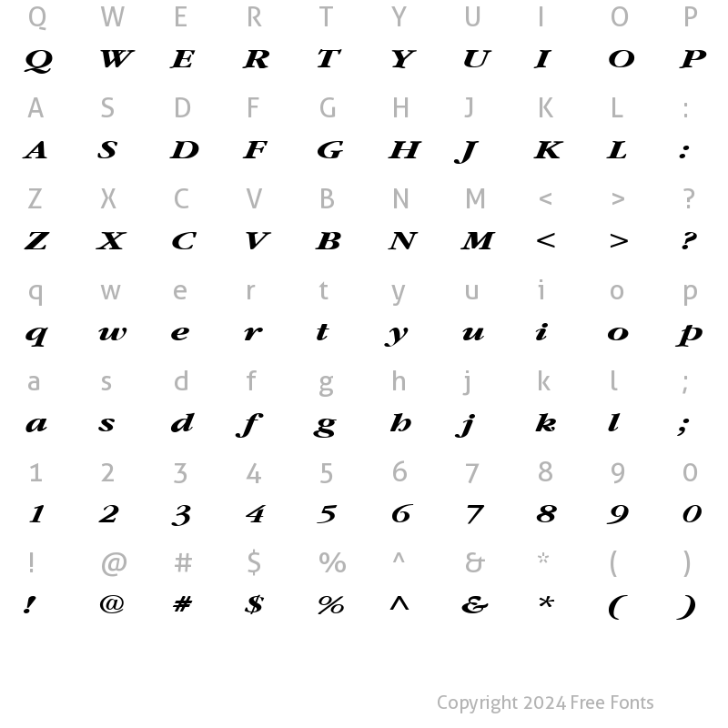 Character Map of GarnetBroad Bold Italic