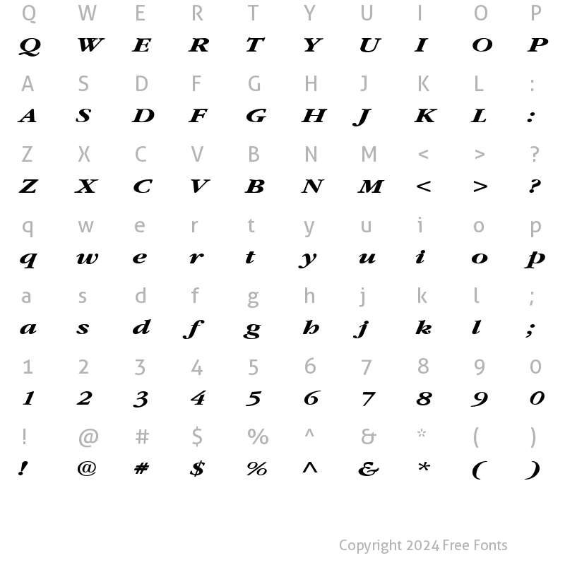 Character Map of GarnetBroad BoldItalic