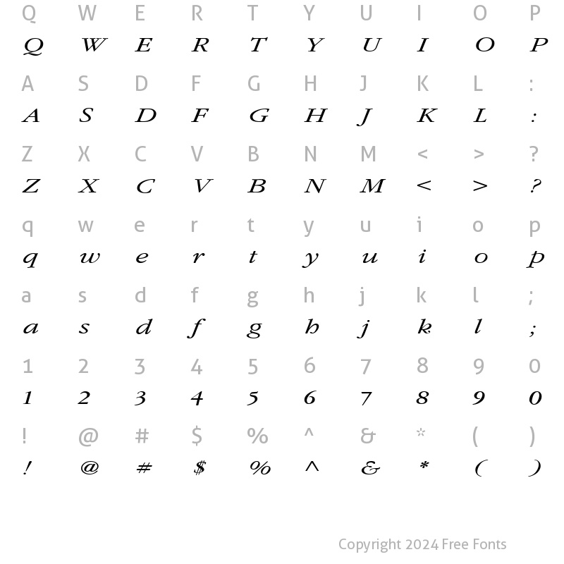 Character Map of GarnetBroad Italic