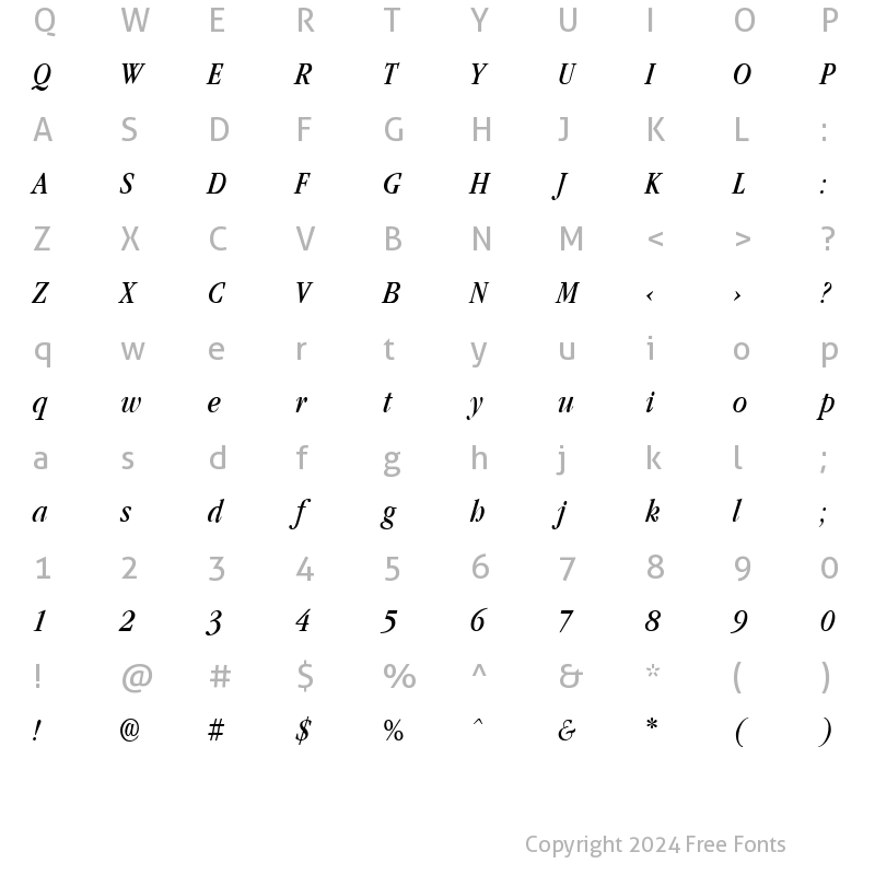 Character Map of GarnetCondensed Italic