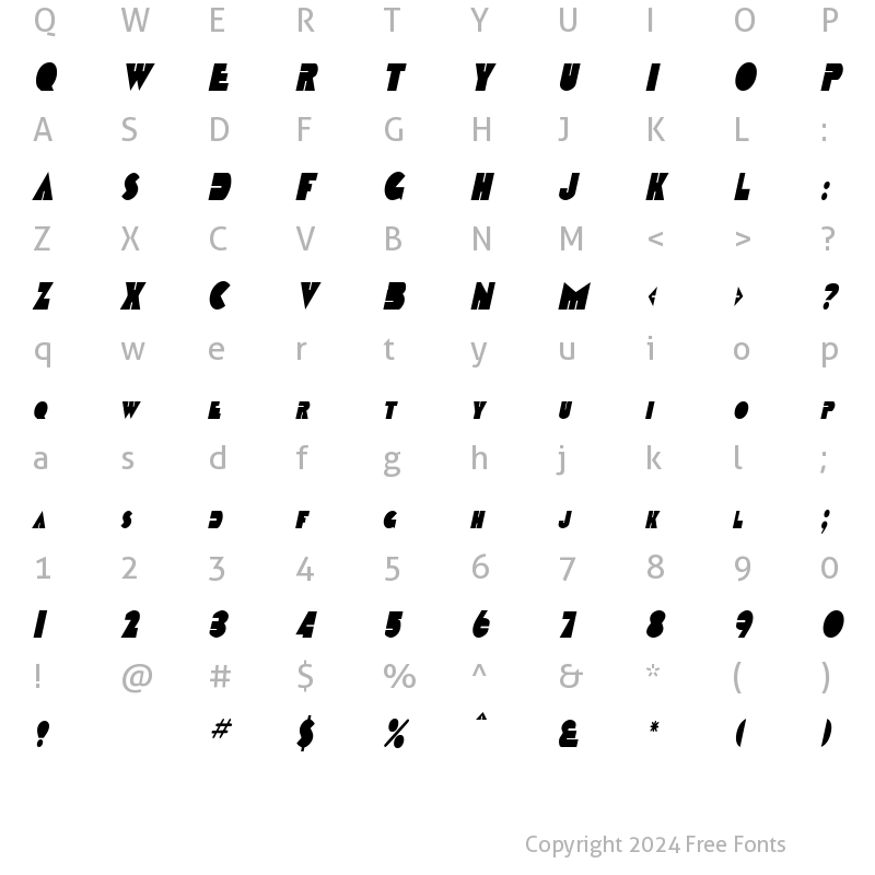 Character Map of GarretCondensed Italic