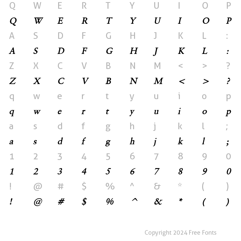 Character Map of Garrick Bold Italic