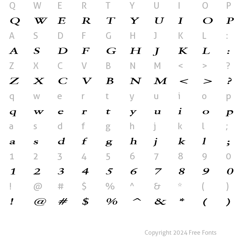 Character Map of Garrick Extended BoldItalic