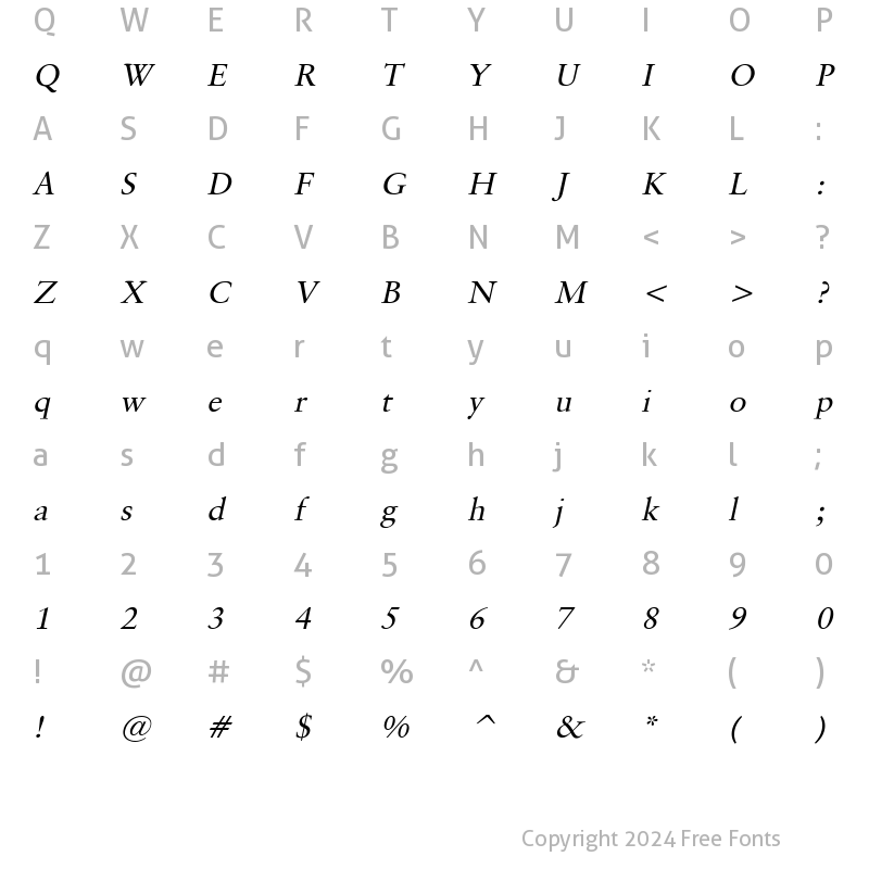 Character Map of Garrick Italic