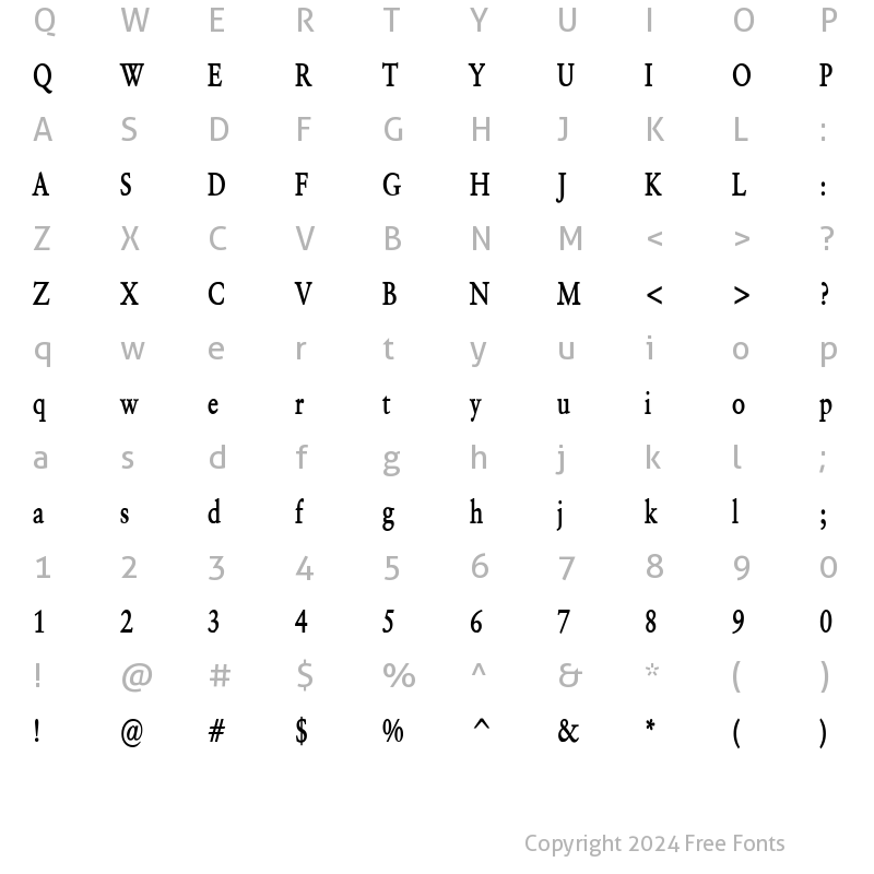 Character Map of Garrick Thin Bold