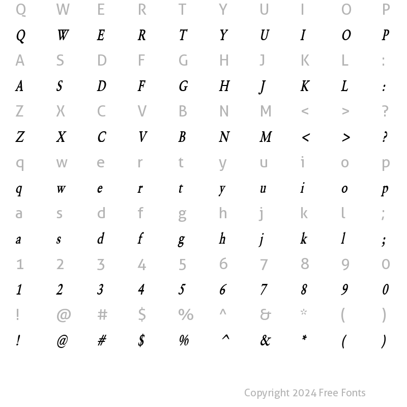 Character Map of Garrick Thin Bold Italic