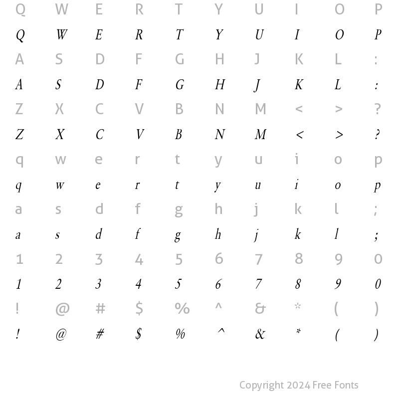 Character Map of Garrick Thin Italic