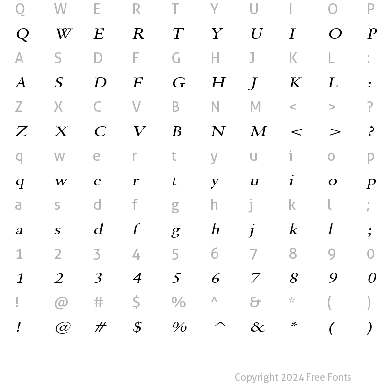 Character Map of Garrick Wide Italic